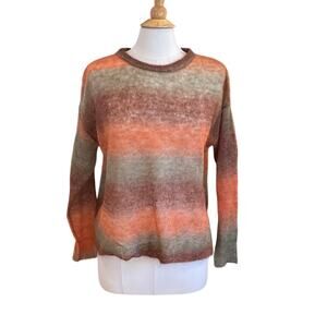 Fate Mohair Wool Blend Muilti Color Striped Relaxed Fit Sweater Brown Orange, S